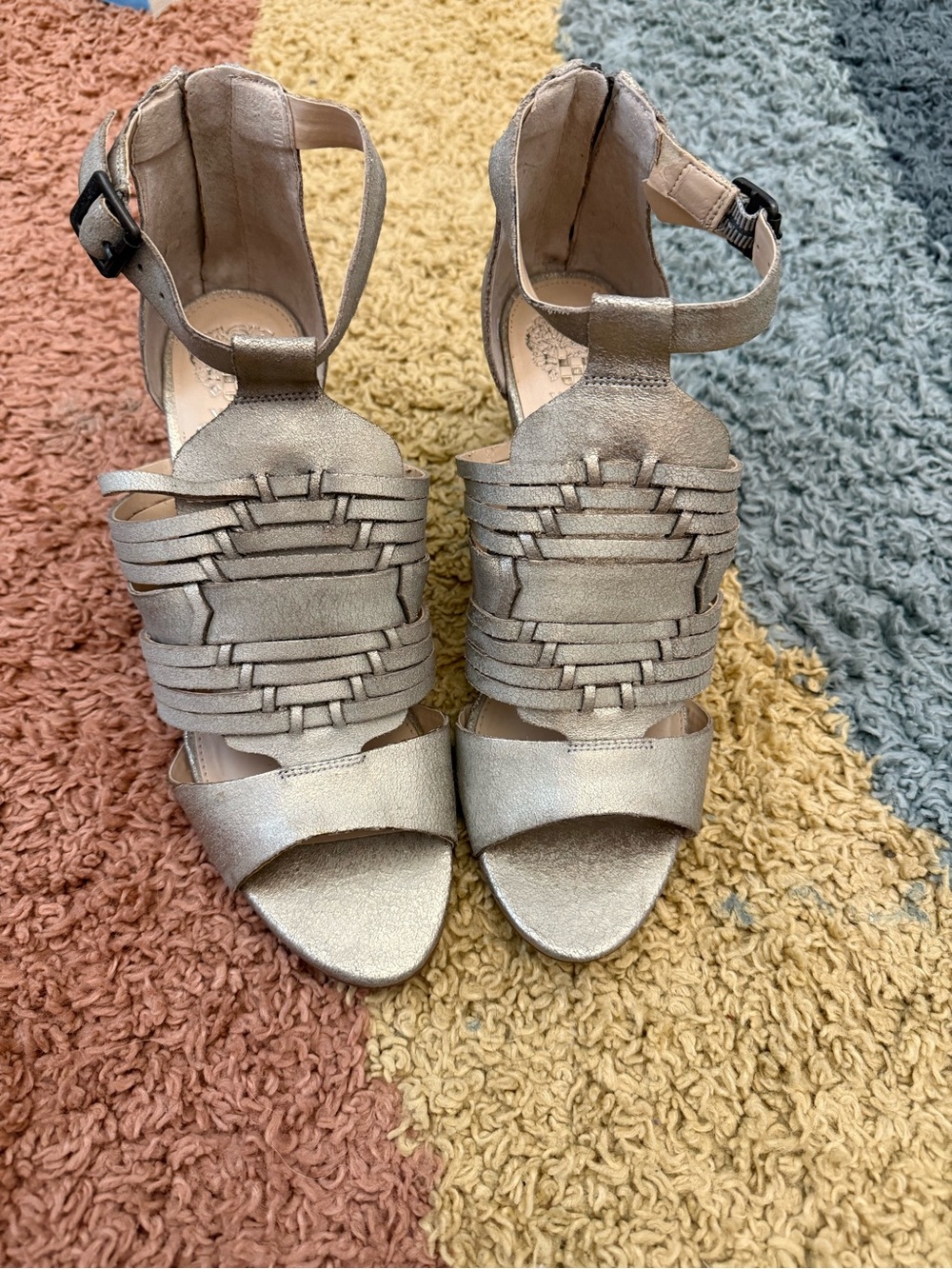 Vince Camuto heeled sandals open toe leather party metallic gold size 10 NWB